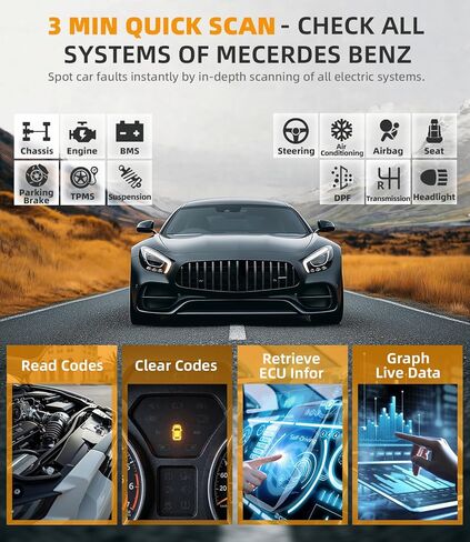 OBD2 Scanner for Mercedes Benz, OM807 Full System Diagnostic Tool with Resets (Oil/ETC/EPB/ABS/SAS/BAT Register...), Full OBDII Functions Read&Erase Fault Codes, Free Software Update in Saudi Arabia