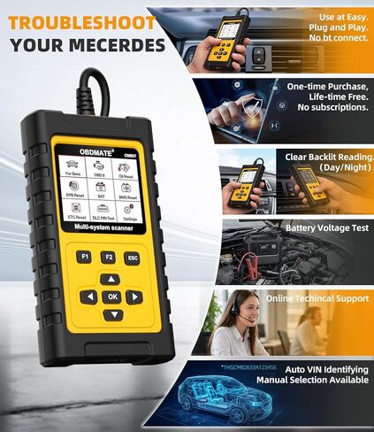 OBD2 Scanner for Mercedes Benz, OM807 Full System Diagnostic Tool with Resets (Oil/ETC/EPB/ABS/SAS/BAT Register...), Full OBDII Functions Read&Erase Fault Codes, Free Software Update in Saudi Arabia