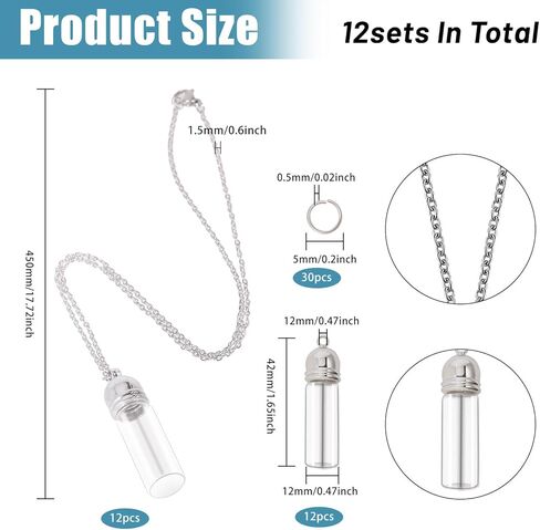 CHGCRAFT 12Pcs Vial Necklace Glass Vial Pendant Necklace for Liquid Water Comes with 12Pcs Chains and 30Pcs Buckles Can Be Opened as a Souvenir Hanging Decorations in Kuwait