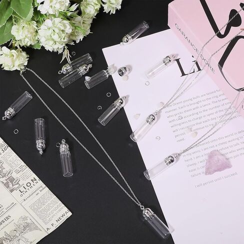 CHGCRAFT 12Pcs Vial Necklace Glass Vial Pendant Necklace for Liquid Water Comes with 12Pcs Chains and 30Pcs Buckles Can Be Opened as a Souvenir Hanging Decorations in Kuwait