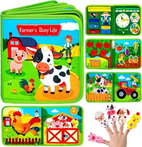 Quanquer Montessori Busy Book for Toddlers 1-3 - Farm Animal Sensory Busy Board for 1 Year Old Boys and Girls, Educational Travel Toy for Airplane Car Activities, Birthday Christmas Toddler Gifts in Saudi Arabia