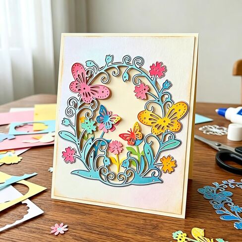 قالب قطع زهور لابو لسكرابوكينغ - قالب قطع معدني متين لبطاقة ورق تزيين ألبوم الصور DIY، إطار خلفيات ثلاثية الأبعاد (إكليل الفراشة 3.6 × 3.5 بوصة) in Kuwait