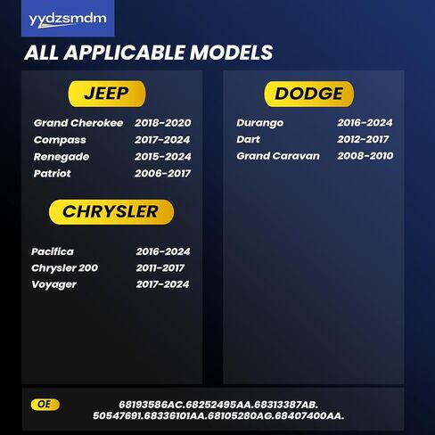 TPMS 433Mhz مبرمج مسبقًا، متوافق مع ★Jeep Compass(2017-2024)|Grand Cherokee(2018-2020)/★Dodge Durango(2016-2024)/OE#68193586AC(4PCS) مستشعر مراقبة ضغط الإطارات in Kuwait