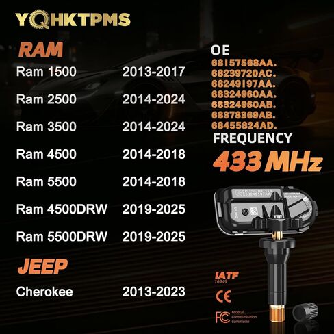 TPMS RAM 433MHz Pre-Programmed,New Upgraded TPMS Sensor Compatible with RAM 1500 2013-2017 | RAM 2500 2014-2024 | RAM 3500 2014-2024/OE#68249197AA,68157568AA(Set of 4) in Saudi Arabia