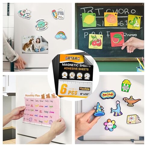 Grtard 8" x 10" Magnetic Sheets with Adhesive Backing, 6 Pack Flexible Magnet Sheets with Adhesive for Stickers, Strong Cuttable Magnetic Sheet for Crafts, Photos, DIY in Saudi Arabia