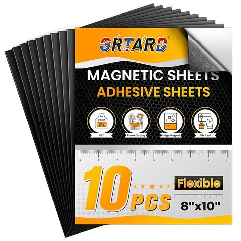 Grtard 8" x 10" Magnetic Sheets with Adhesive Backing, 6 Pack Flexible Magnet Sheets with Adhesive for Stickers, Strong Cuttable Magnetic Sheet for Crafts, Photos, DIY in Saudi Arabia