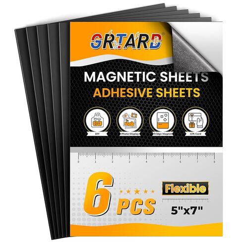 Grtard 8" x 10" Magnetic Sheets with Adhesive Backing, 6 Pack Flexible Magnet Sheets with Adhesive for Stickers, Strong Cuttable Magnetic Sheet for Crafts, Photos, DIY in Saudi Arabia