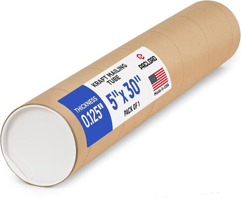 5" x 30" Reinforced Kraft Paper Mailing Tube, Pack of 1 Tube with 2 Caps – Secure USPS Approved – Cardboard Poster Mailer for Shipping and Storing of Prints, Artwork, Posters, or Documents in Kuwait