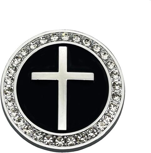Metal Christian Cross Sticker 3D Round Badge with Rhinestones for Car, Auto Vehicle Jesus Emblem Decal for Car Body, Truck, Window, Door in Saudi Arabia