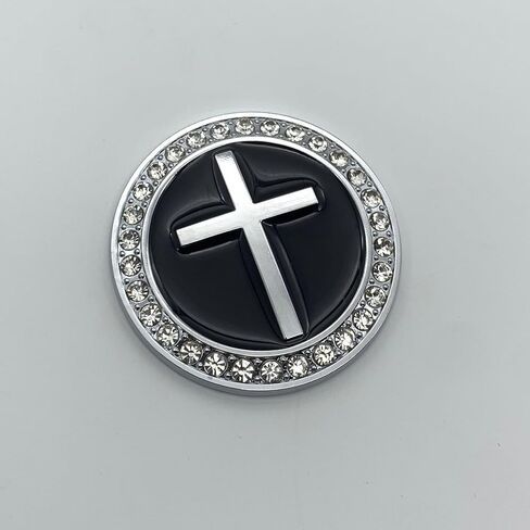 Metal Christian Cross Sticker 3D Round Badge with Rhinestones for Car, Auto Vehicle Jesus Emblem Decal for Car Body, Truck, Window, Door in Saudi Arabia