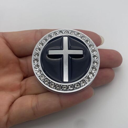 Metal Christian Cross Sticker 3D Round Badge with Rhinestones for Car, Auto Vehicle Jesus Emblem Decal for Car Body, Truck, Window, Door in Saudi Arabia