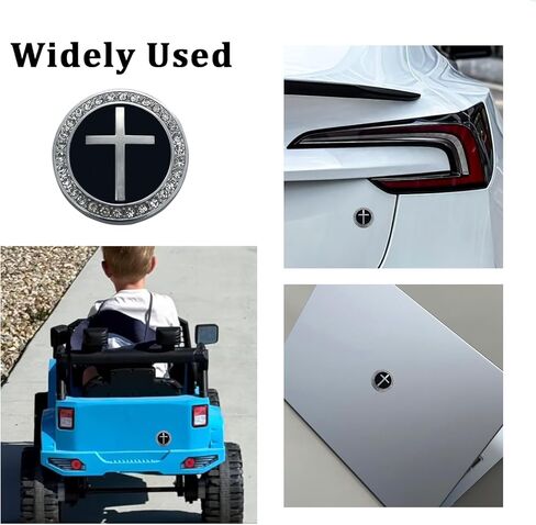 Metal Christian Cross Sticker 3D Round Badge with Rhinestones for Car, Auto Vehicle Jesus Emblem Decal for Car Body, Truck, Window, Door in Saudi Arabia