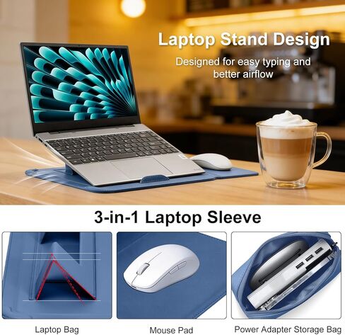 13-13.3-14 Inch Laptop Sleeve Case with Stand Feature Cover PU Leather Slim Bag for MacBook Pro 14" M5/M4/M3/M2/M1 & Pro/Max, MacBook Pro 13" M2/M1, MacBook Air 13" M5/M4/M3/M2/M1 (Blue) in Saudi Arabia