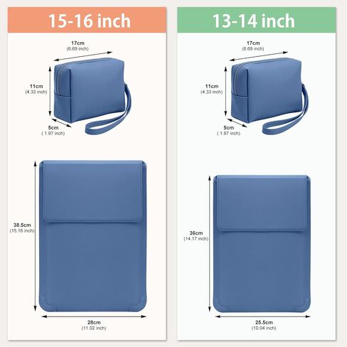 13-13.3-14 Inch Laptop Sleeve Case with Stand Feature Cover PU Leather Slim Bag for MacBook Pro 14" M5/M4/M3/M2/M1 & Pro/Max, MacBook Pro 13" M2/M1, MacBook Air 13" M5/M4/M3/M2/M1 (Blue) in Saudi Arabia