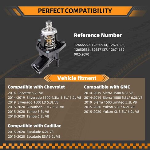 Professional Engine Thermostat Assembly Compatible with Chevrolet Silverado 1500, GMC Sierra, Tahoe, Yukon 2014-2020 - Fits 4.3L 5.3L 6.2L - Replaces 12666569 12650536 in Saudi Arabia