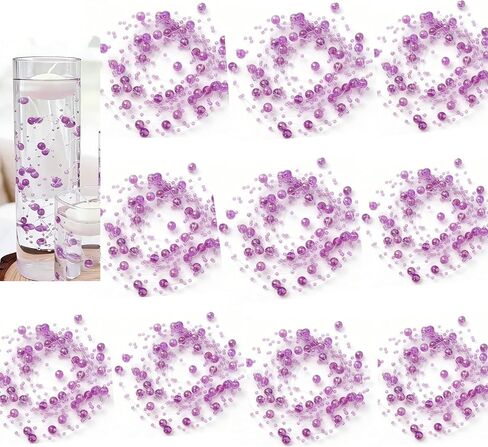 TeaSu 24pcs Shiny Pearl Strings for Floating Candle Centerpieces, Faux Pearl Garland for Weddings, Parties, Home Decoration (Purple) in Saudi Arabia