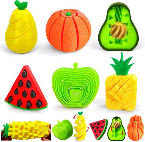 3D Printed Fidget Fruit Toy Set of 6, Sensory Stress Relief Toys for Adults, Pop It Pushable Sensory Toys with Apple Orange Avocado for Anxiety ADHD Focus​ in Saudi Arabia