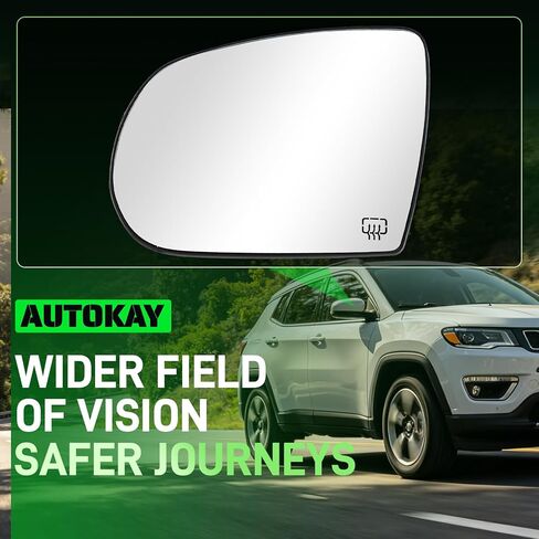 زجاج مرآة الجانب الأيسر للسائق من AUTOKAY مع مناسبات ساخنة لسيارة Jeep Cherokee 2014-2019، Jeep Compass 2017-2021، استبدال مرآة الرؤية الخلفية الخارجية للسائق تحل محل 68228913AA in Kuwait
