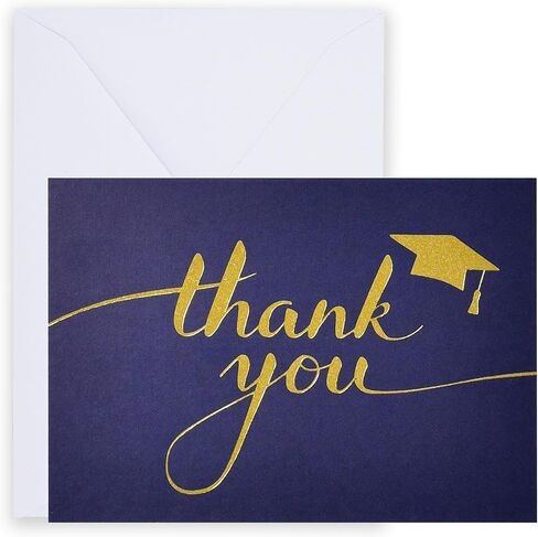 Gift Boutique 50 Graduation Thank You Cards with Envelopes Navy Blue Gold Foil Elegant Minimalist Thank You Notes Bulk Senior Congrats Party Supplies in Kuwait