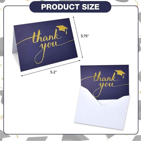 Gift Boutique 50 Graduation Thank You Cards with Envelopes Navy Blue Gold Foil Elegant Minimalist Thank You Notes Bulk Senior Congrats Party Supplies in Kuwait