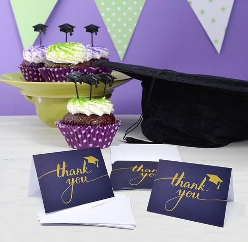 Gift Boutique 50 Graduation Thank You Cards with Envelopes Navy Blue Gold Foil Elegant Minimalist Thank You Notes Bulk Senior Congrats Party Supplies in Kuwait