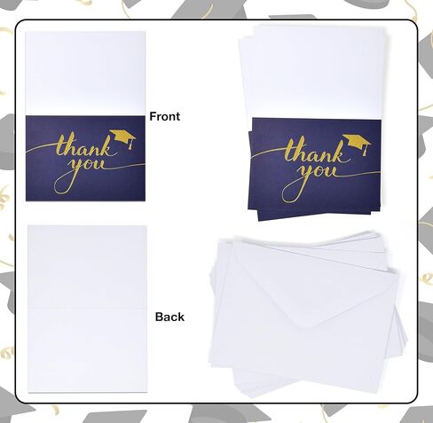 Gift Boutique 50 Graduation Thank You Cards with Envelopes Navy Blue Gold Foil Elegant Minimalist Thank You Notes Bulk Senior Congrats Party Supplies in Kuwait