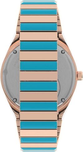 Timex Q Malibu Women's 36mm Watch – Gold-Tone Case Black Dial with Orange & Gold-Tone Stainless Steel Expansion Band in Saudi Arabia