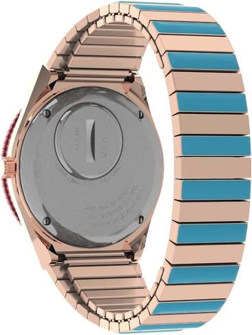 Timex Q Malibu Women's 36mm Watch – Gold-Tone Case Black Dial with Orange & Gold-Tone Stainless Steel Expansion Band in Saudi Arabia