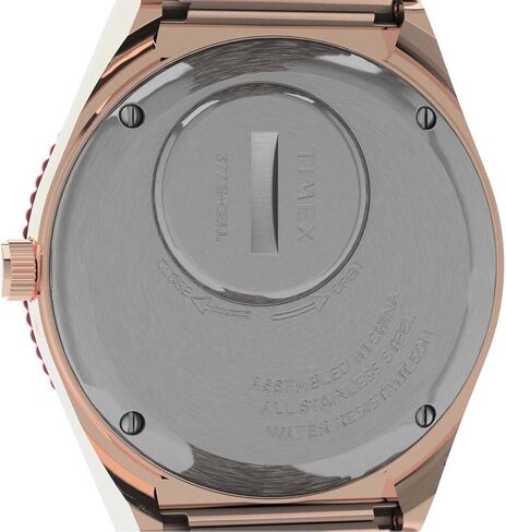 Timex Q Malibu Women's 36mm Watch – Gold-Tone Case Black Dial with Orange & Gold-Tone Stainless Steel Expansion Band in Saudi Arabia