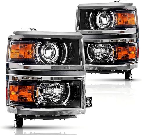 Torchbeam Projector Headlight Assembly Replacement OE Headlamp Compatible with 2014 2015 Chevy Silverado 1500 LTZ/High Country Amber Reflector Chrome Housing Driver and Passenger Side in Kuwait