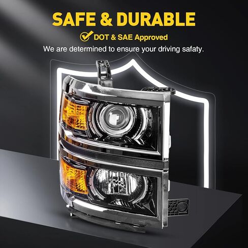 Torchbeam Projector Headlight Assembly Replacement OE Headlamp Compatible with 2014 2015 Chevy Silverado 1500 LTZ/High Country Amber Reflector Chrome Housing Driver and Passenger Side in Kuwait