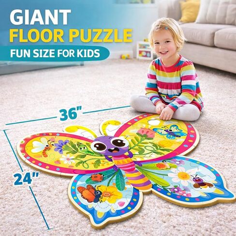 Butterfly Floor Puzzles for Kids Age 3-8, Spring Easter Basket Stuffers for Kids with Large Jumbo Jigsaw Puzzles Educational Toys for 4-6 Year Old Girls Boys in Saudi Arabia