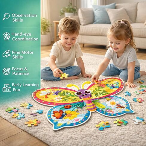 Butterfly Floor Puzzles for Kids Age 3-8, Spring Easter Basket Stuffers for Kids with Large Jumbo Jigsaw Puzzles Educational Toys for 4-6 Year Old Girls Boys in Saudi Arabia