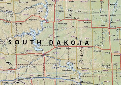North & South Dakota Physical Map - 16.5 x 17.5 Inches - Paper Laminated in Saudi Arabia