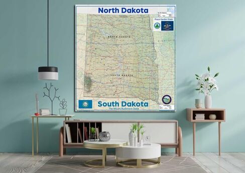 North & South Dakota Physical Map - 16.5 x 17.5 Inches - Paper Laminated in Saudi Arabia