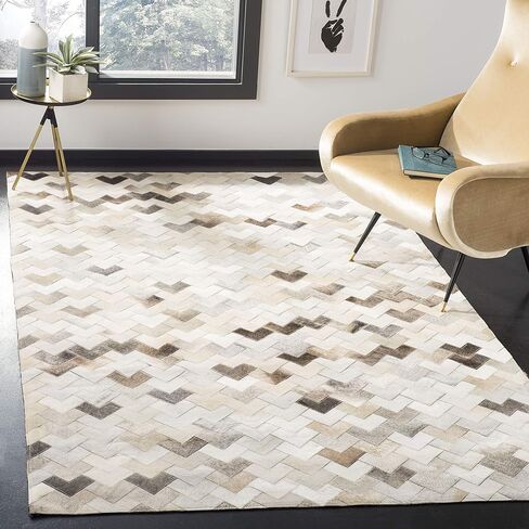 SAFAVIEH Studio Leather Collection 2'3" x 7' Grey STL183A Handmade Mid-Century Modern Leather Runner Rug in Saudi Arabia