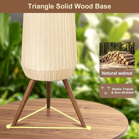 61'' Oatmeal Linen Pleated Floor Lamp, Walnut Wood Tripod Base Tall Standing Lamp with 3 Built-in Light Sockets, Soft Ambient Lighting Boho Wabi-Sabi Style Lamp for Living Room, Bedroom in Saudi Arabia