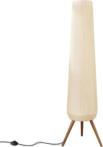 61'' Oatmeal Linen Pleated Floor Lamp, Walnut Wood Tripod Base Tall Standing Lamp with 3 Built-in Light Sockets, Soft Ambient Lighting Boho Wabi-Sabi Style Lamp for Living Room, Bedroom in Saudi Arabia