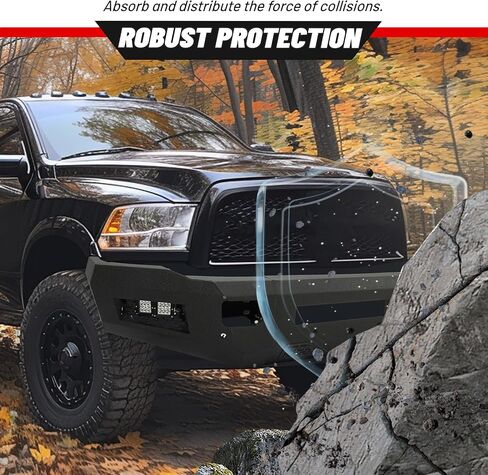KUAFU Front Bumper Compatible with 2010 2011 2012 2013 2014 2015 2016 2017 2018 Dodge Ram 2500 3500 W/18W LED Lights Mesh Design Retains Factory Tow Hooks Steel Powder Coated Black (2 Package) in Kuwait