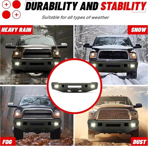 KUAFU Front Bumper Compatible with 2010 2011 2012 2013 2014 2015 2016 2017 2018 Dodge Ram 2500 3500 W/18W LED Lights Mesh Design Retains Factory Tow Hooks Steel Powder Coated Black (2 Package) in Kuwait