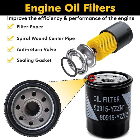 (6pcs) 90915-YZZF2 90915-YZZN1 Engine Oil Filters with Drain Plug Washers Compatible with Toyota Corolla 1993-21, Camry 1992-01, Prius 2001-09, Yaris 2006-19, Matrix 2003-08, 90915-10009 90915-YZZE1 in Saudi Arabia
