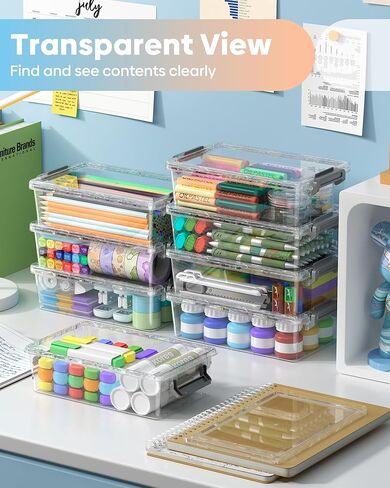 BiuLeon 8 Pack Large Pencil Box Set, Plastic Clear Pencil Case Marker Organizer, Crayon Box Craft Organizers, Stackable Storage Containers with Lid for Pen, Art and Craft Supplies(Grey) in Saudi Arabia