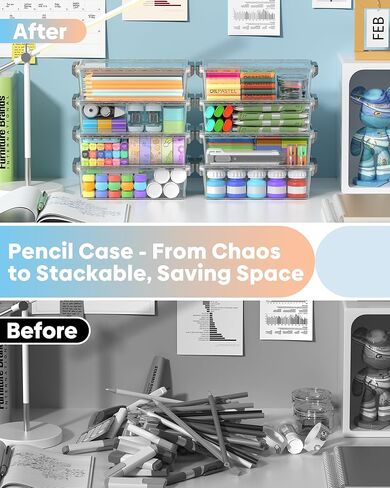 BiuLeon 8 Pack Large Pencil Box Set, Plastic Clear Pencil Case Marker Organizer, Crayon Box Craft Organizers, Stackable Storage Containers with Lid for Pen, Art and Craft Supplies(Grey) in Saudi Arabia