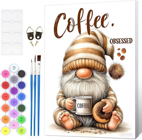 HEIBAGO Coffee Gnome Framed Paint by Numbers Kit for Adults, Paint by Numbers for Adults, Adult Paint by Number Kits on Canvas, DIY Painting by Numbers for Gift Home Wall Decor 8 x 12 Inch in Saudi Arabia