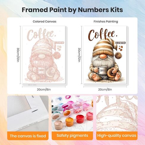 HEIBAGO Coffee Gnome Framed Paint by Numbers Kit for Adults, Paint by Numbers for Adults, Adult Paint by Number Kits on Canvas, DIY Painting by Numbers for Gift Home Wall Decor 8 x 12 Inch in Saudi Arabia