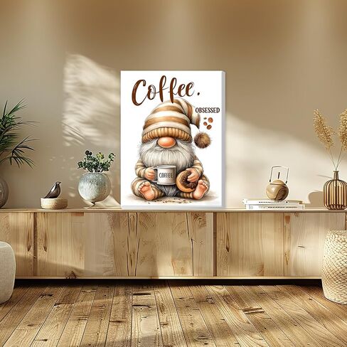 HEIBAGO Coffee Gnome Framed Paint by Numbers Kit for Adults, Paint by Numbers for Adults, Adult Paint by Number Kits on Canvas, DIY Painting by Numbers for Gift Home Wall Decor 8 x 12 Inch in Saudi Arabia