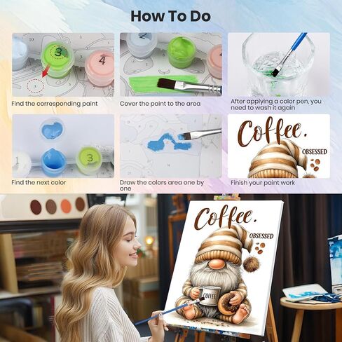 HEIBAGO Coffee Gnome Framed Paint by Numbers Kit for Adults, Paint by Numbers for Adults, Adult Paint by Number Kits on Canvas, DIY Painting by Numbers for Gift Home Wall Decor 8 x 12 Inch in Saudi Arabia