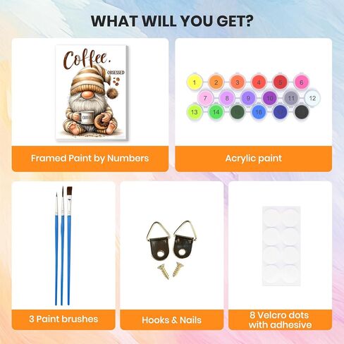 HEIBAGO Coffee Gnome Framed Paint by Numbers Kit for Adults, Paint by Numbers for Adults, Adult Paint by Number Kits on Canvas, DIY Painting by Numbers for Gift Home Wall Decor 8 x 12 Inch in Saudi Arabia