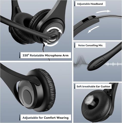 Phone Headsets for Office Phones - Corded Telephone Headset w/Noise Canceling Mic, Headset for Phones Landline Office Compatible with Polycom Plantronics Nortel Toshiba Mitel ShoreTel Deskphones etc in Saudi Arabia