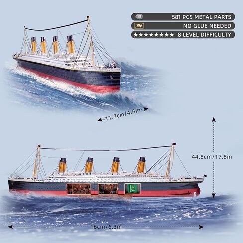 MU 3D Metal Puzzle for Adult Titanic Ship Model Building with LED Lighting, RMS Titanic Ocean Liner Metal Puzzle Model Kits Toys, Watercraft Home Desk Decor, 581pcs in Saudi Arabia